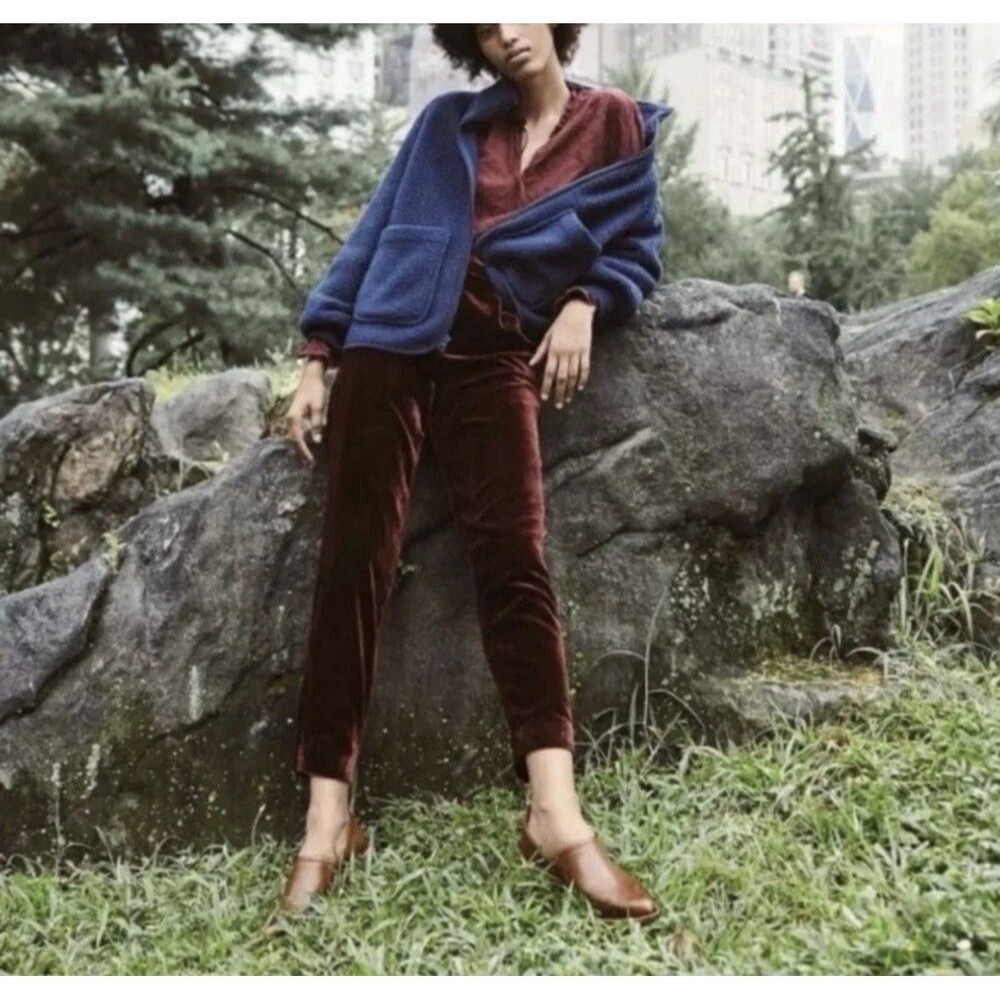 Madewell Burgundy Velvet Tapered Pleat Pocket Casual Career Pants Women's XS